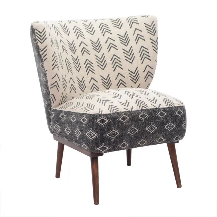 30" Charcoal Cream and Brown Geometric Wingback Chair