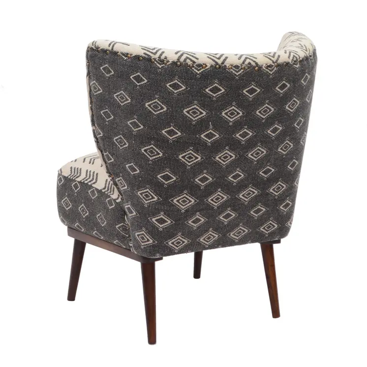 30" Charcoal Cream and Brown Geometric Wingback Chair