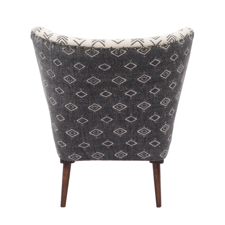 30" Charcoal Cream and Brown Geometric Wingback Chair
