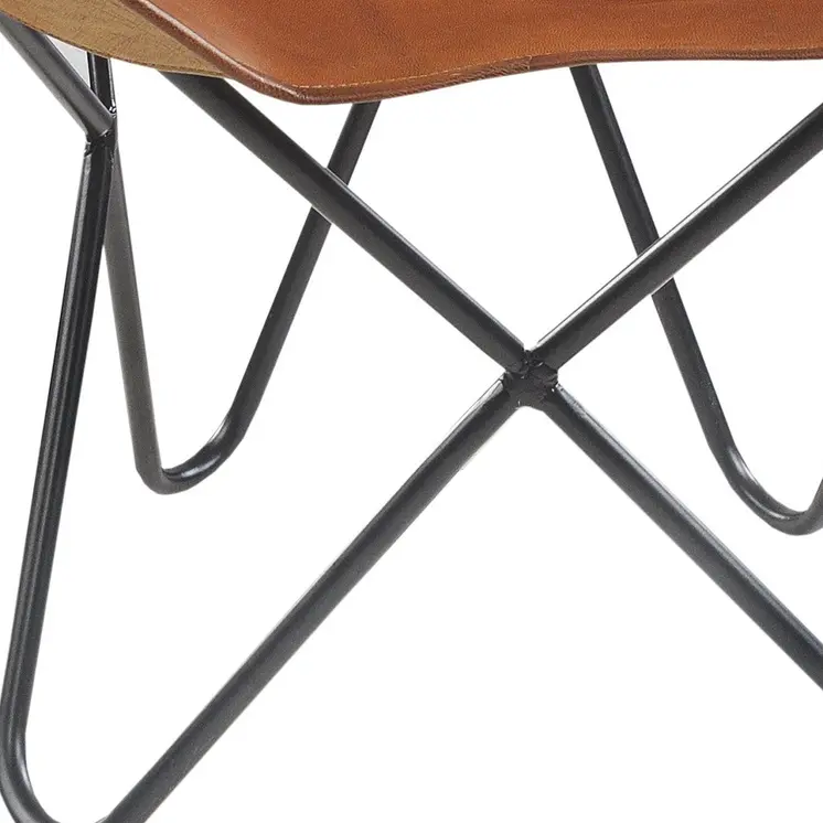 37" Brown Tan and Black Canvas And Leather Butterfly Chair