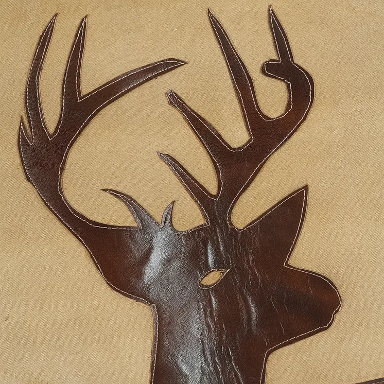30" Brown And Tan Canvas And Leather Deer Stag Butterfly Chair