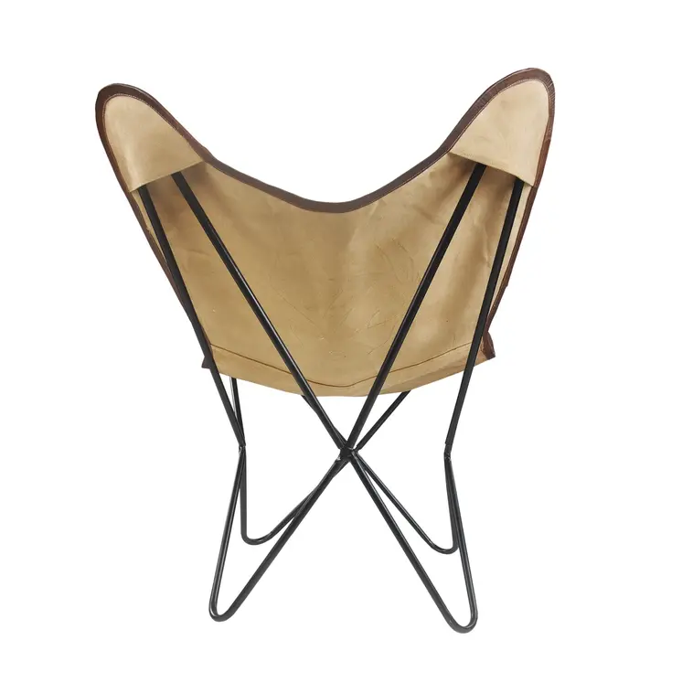 30" Brown And Tan Canvas And Leather Deer Stag Butterfly Chair