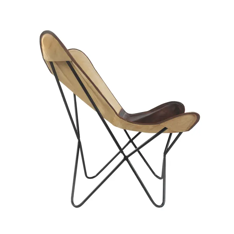 30" Brown And Tan Canvas And Leather Deer Stag Butterfly Chair