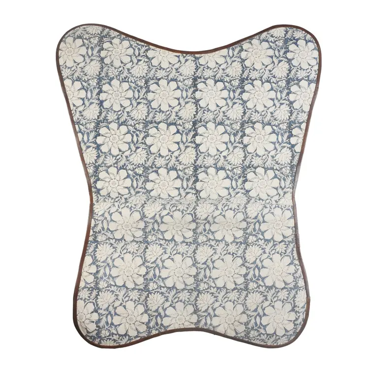 30" Blue And Cream Canvas Floral Butterfly Chair