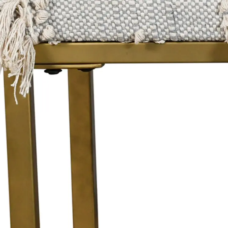 47" Gray Ivory and Gold Geometric Cotton Upholstered Bench