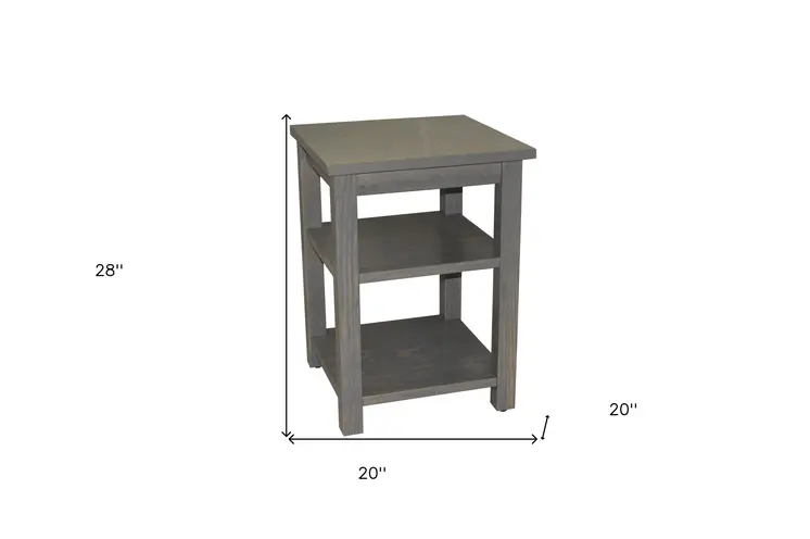 28" Gray Solid Wood Nightstand
