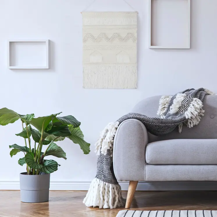 26" X 51" Cream Geometric Cotton Macrame Hanging Tapestry