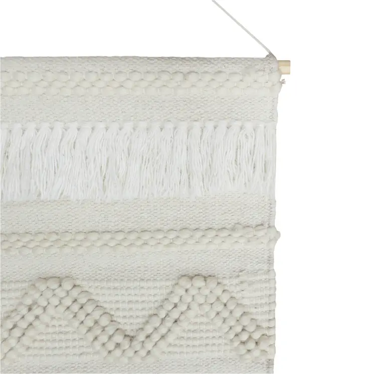 26" X 51" Cream Geometric Cotton Macrame Hanging Tapestry