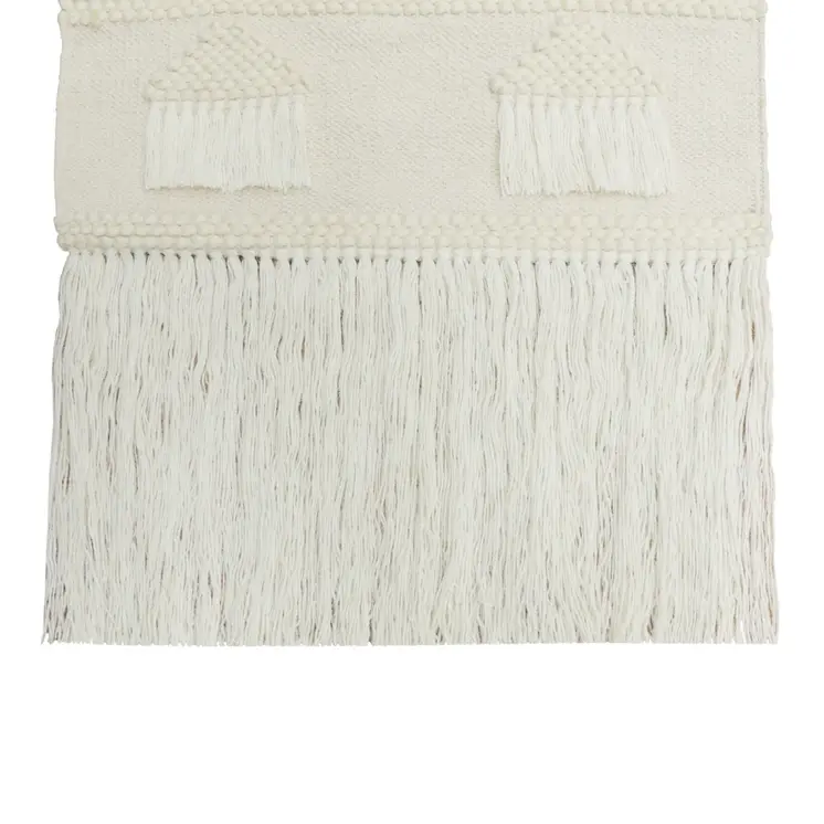 26" X 51" Cream Geometric Cotton Macrame Hanging Tapestry
