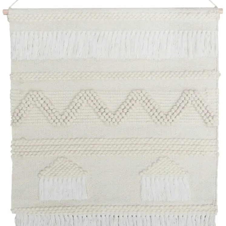 26" X 51" Cream Geometric Cotton Macrame Hanging Tapestry