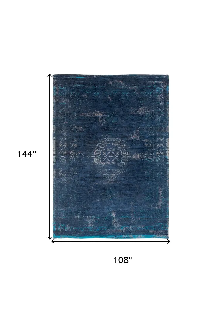 9' X 13' Blue and Gray Medallion Non Skid Area Rug