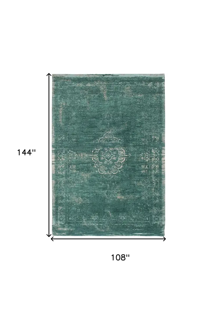 9' X 13' Gray and Green Medallion Non Skid Area Rug