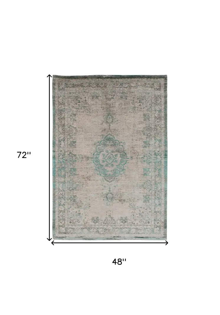 5' X 7' Gray and Green Medallion Non Skid Area Rug