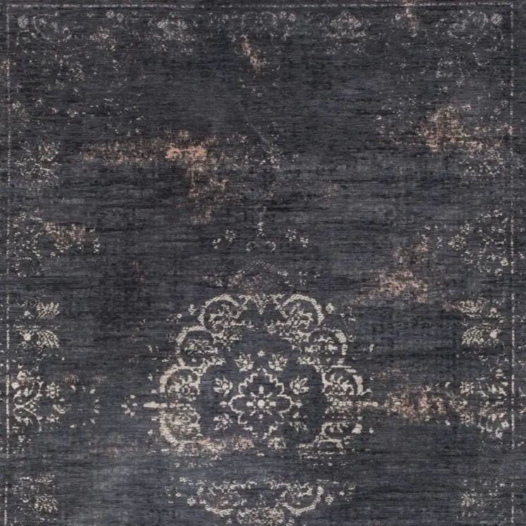 3' X 5' Gray and Black Medallion Non Skid Area Rug