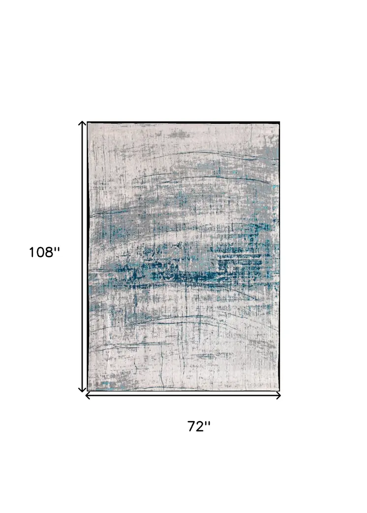 7' X 9' Blue and Gray Abstract Non Skid Area Rug