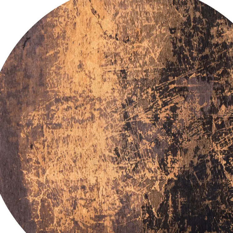 8' Yellow and Brown Round Abstract Non Skid Area Rug