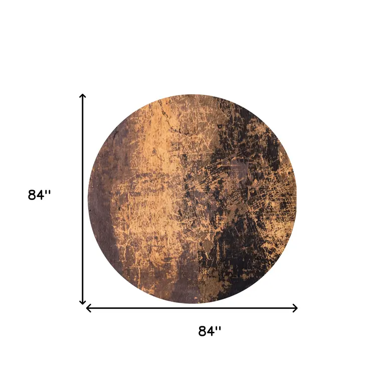 8' Yellow and Brown Round Abstract Non Skid Area Rug