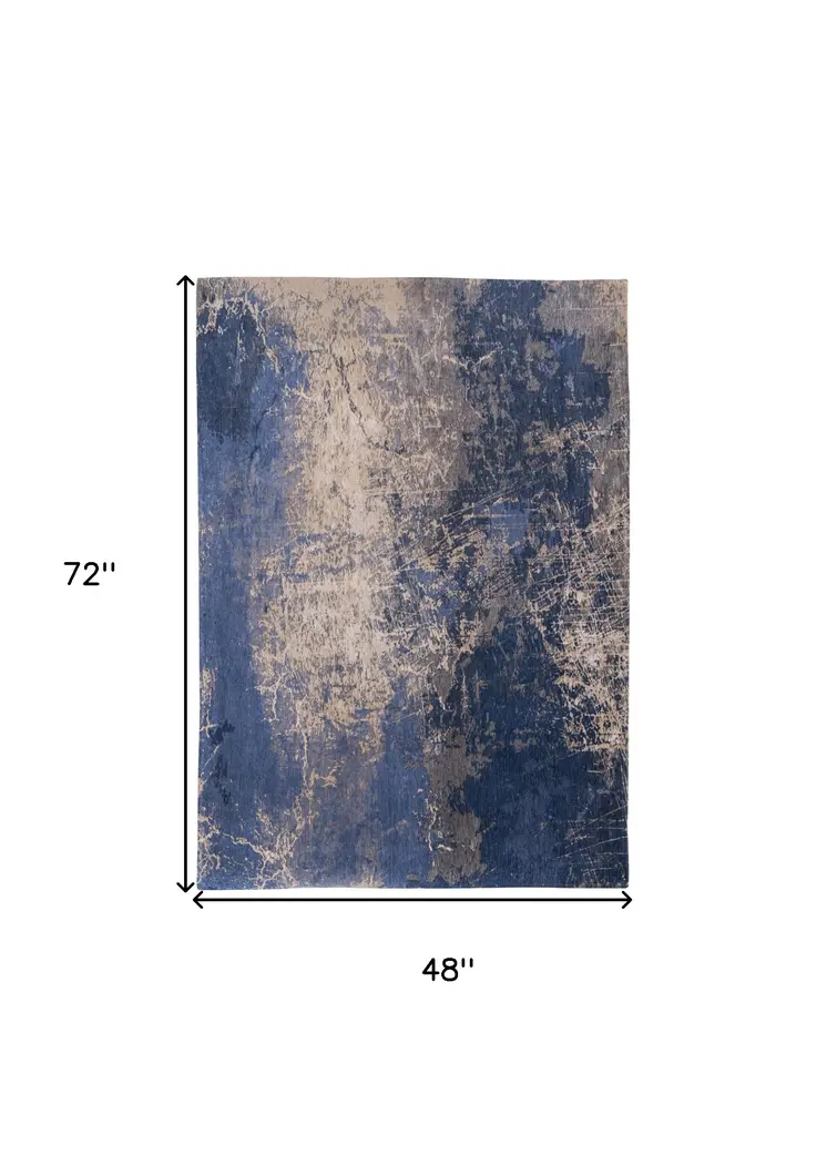 5' X 7' Blue and Gray Abstract Non Skid Area Rug