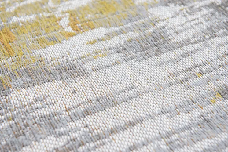 5' Gray and Yellow Round Abstract Non Skid Area Rug