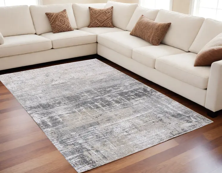 5' X 7' Gray and White Abstract Non Skid Area Rug