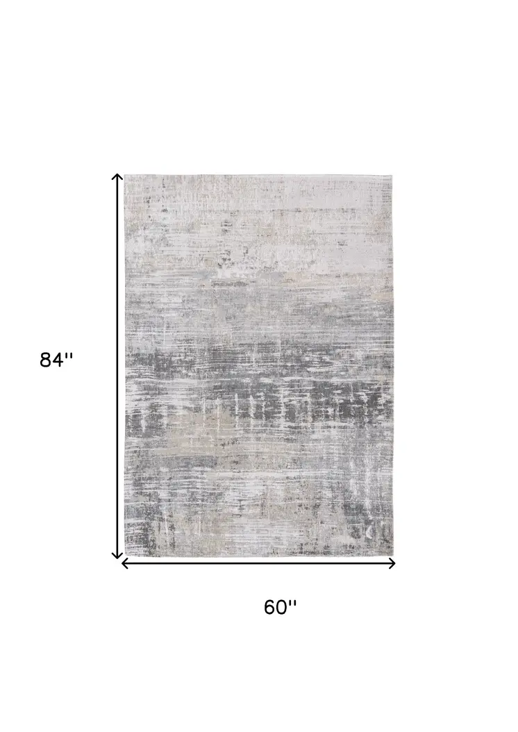 6' X 8' Gray and White Abstract Non Skid Area Rug