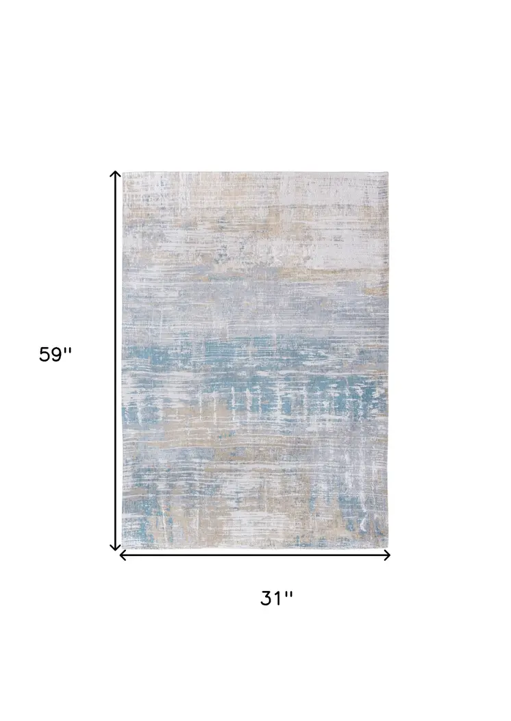 3' X 5' Blue and Yellow Abstract Non Skid Area Rug