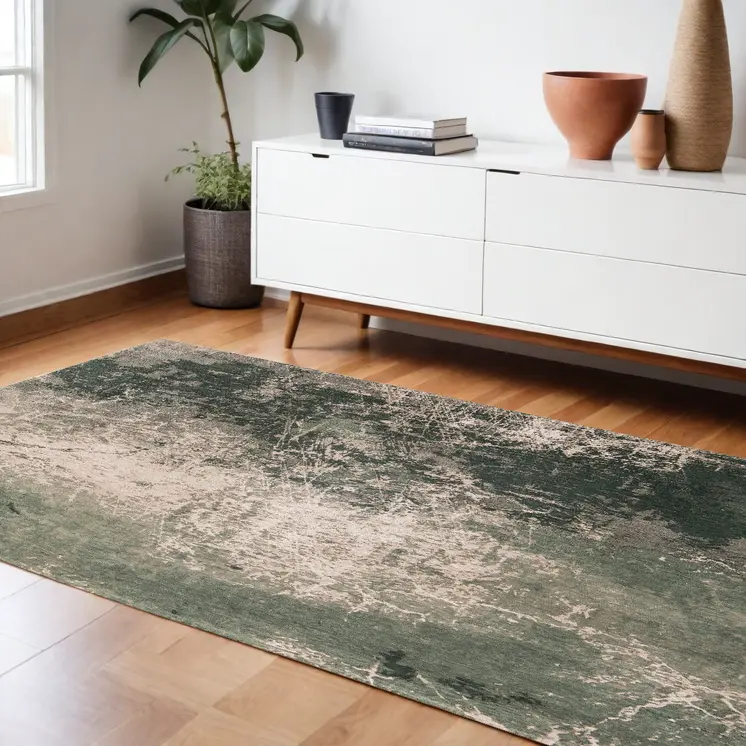 8' X 11' Beige and Green Abstract Non Skid Area Rug