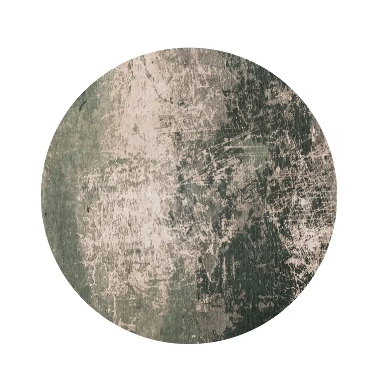 5' Beige and Green Round Abstract Non Skid Area Rug