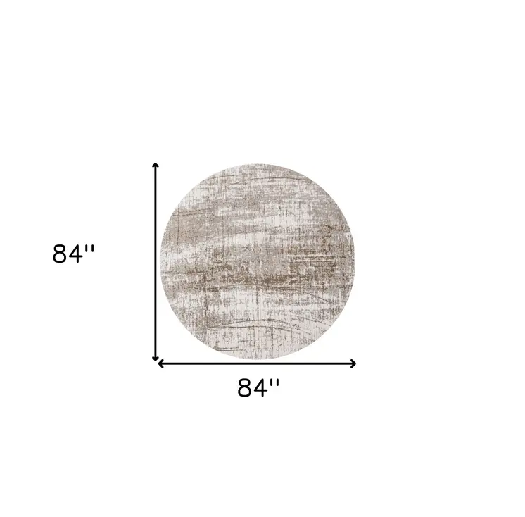 8' Gray and Beige Round Abstract Non Skid Area Rug