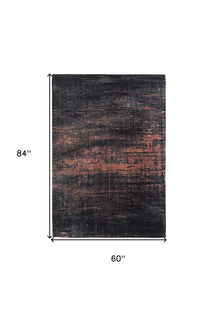 6' X 8' Black and Gold Abstract Non Skid Area Rug