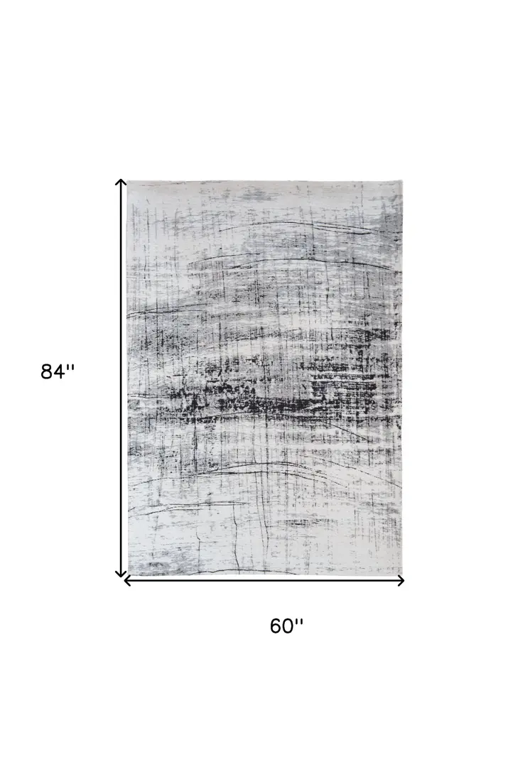 6' X 8' Black and White Abstract Non Skid Area Rug