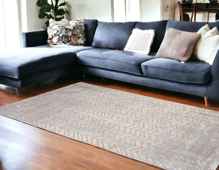 7' X 9' Gray and Yellow Chevron Non Skid Area Rug