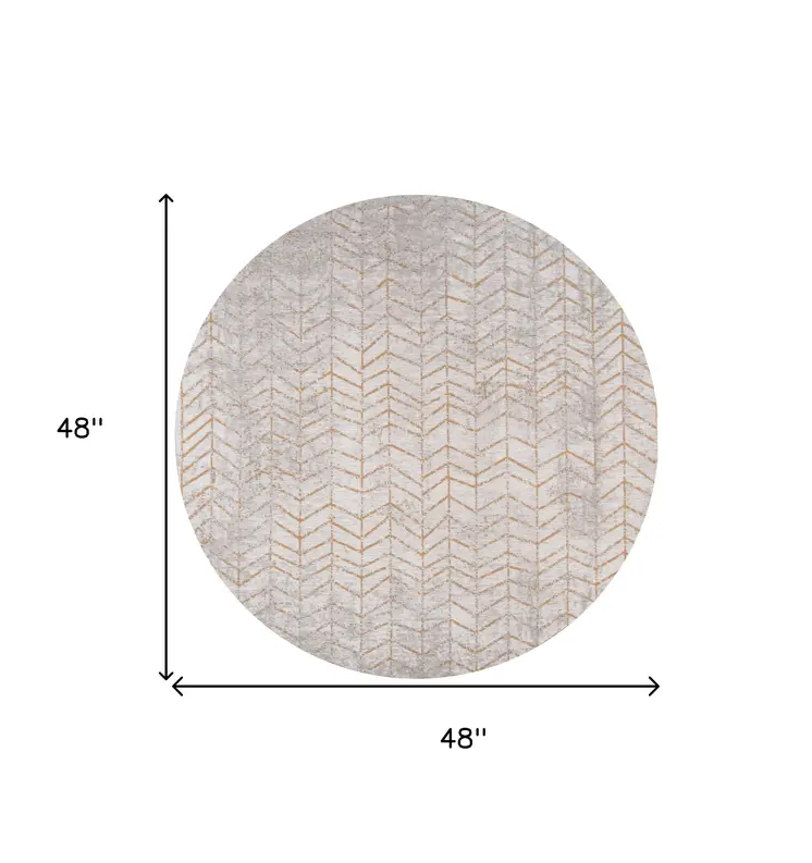 5' Gray and Yellow Round Chevron Non Skid Area Rug