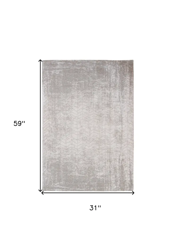 3' X 5' Gray and White Chevron Non Skid Area Rug