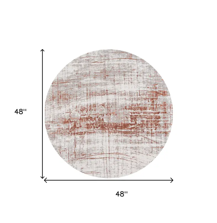 5' Gray and Yellow Round Abstract Non Skid Area Rug