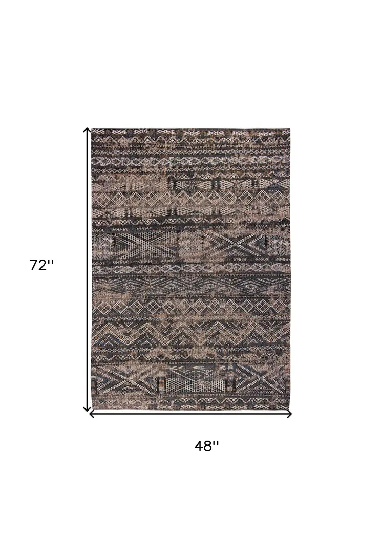 5' X 7' Gray and Beige Oriental Non Skid Area Rug