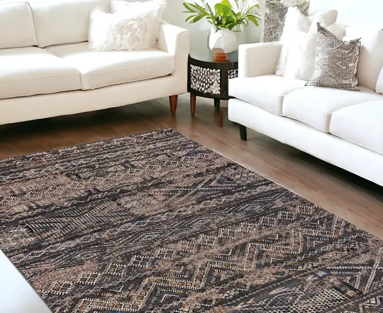 7' X 9' Gray and Beige Oriental Non Skid Area Rug