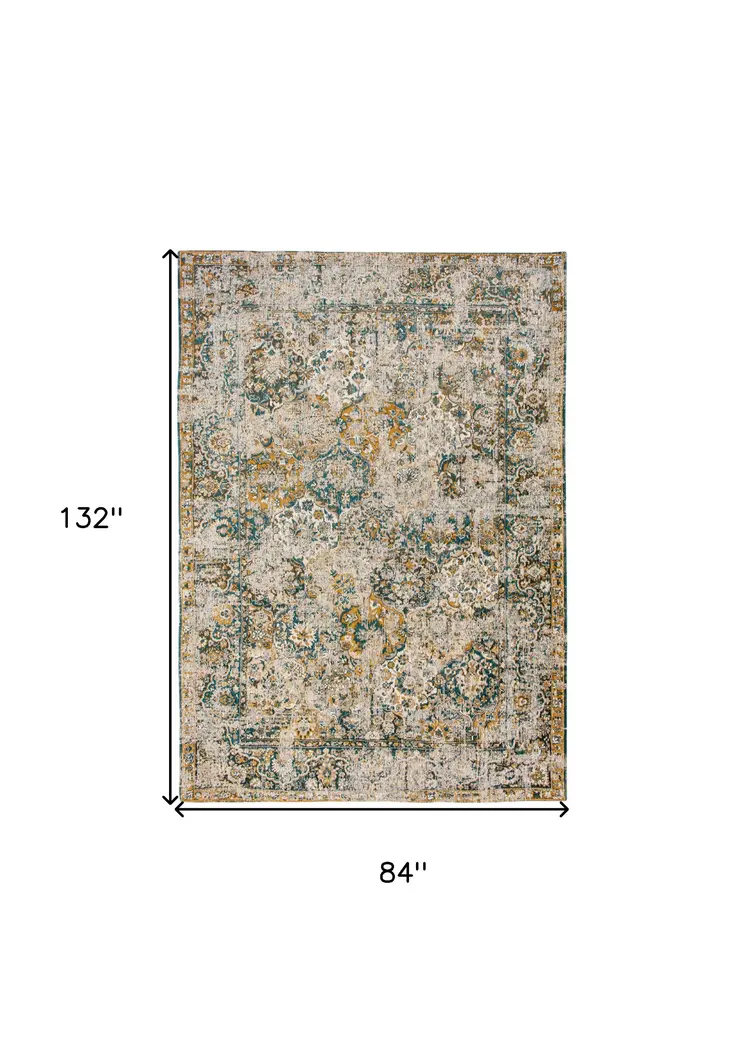 8' X 11' Blue and Green Abstract Non Skid Area Rug
