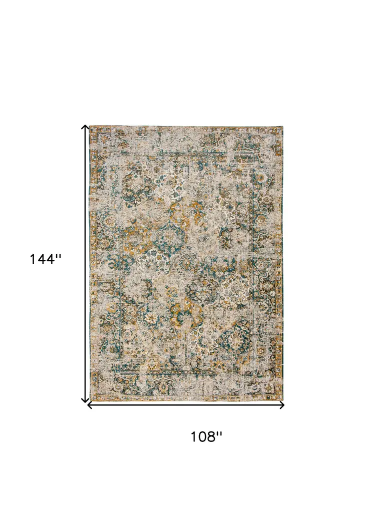 9' X 13' Blue and Green Abstract Non Skid Area Rug