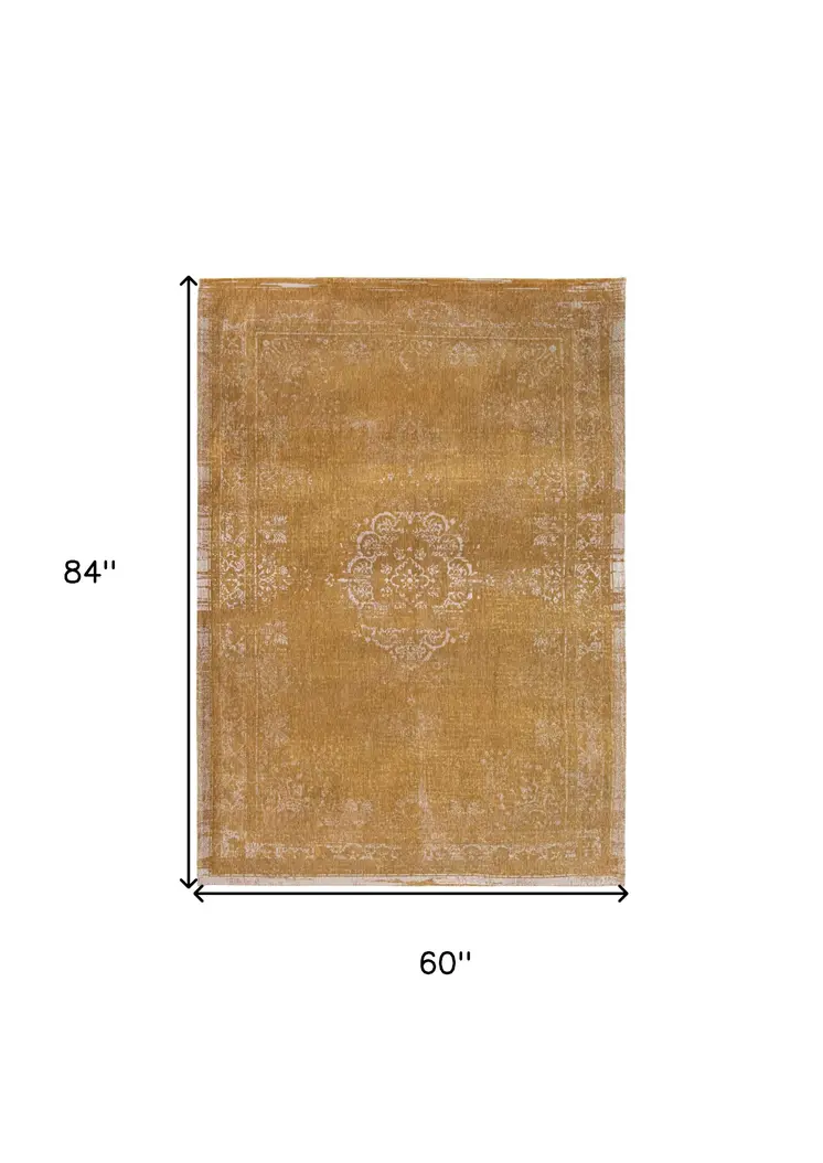 6' X 8' Orange and White Medallion Non Skid Area Rug