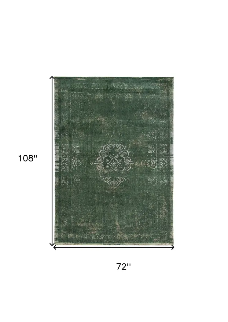 7' X 9' Gray and Green Medallion Non Skid Area Rug