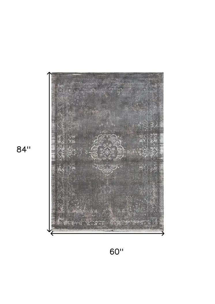 6' X 8' Gray Medallion Non Skid Area Rug