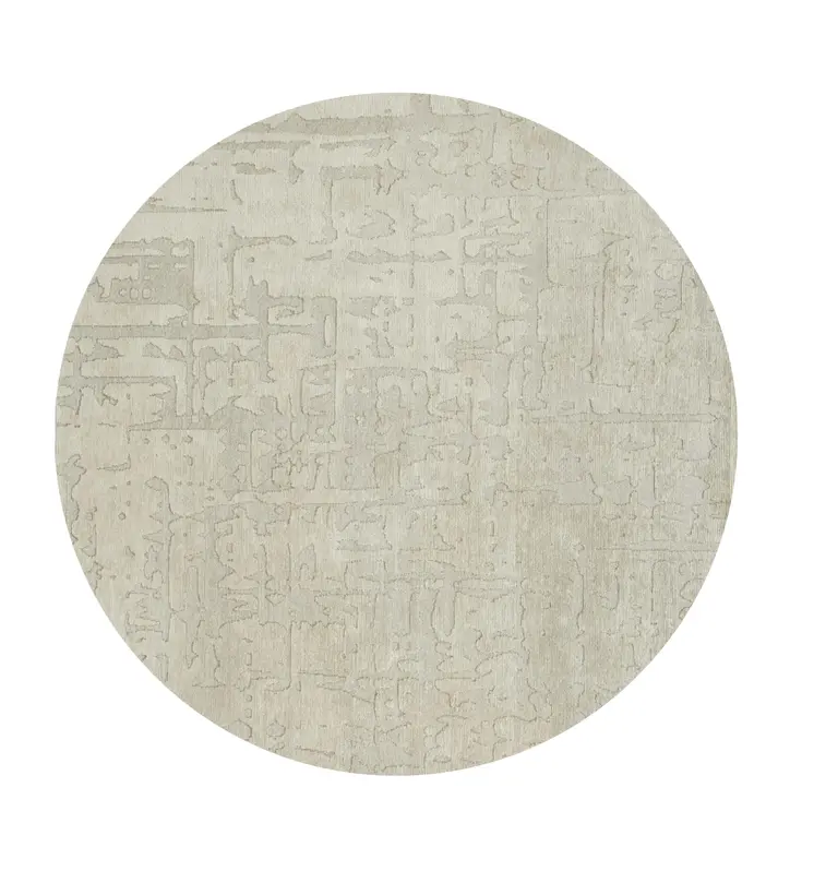 8' Gray and Beige Round Abstract Non Skid Area Rug