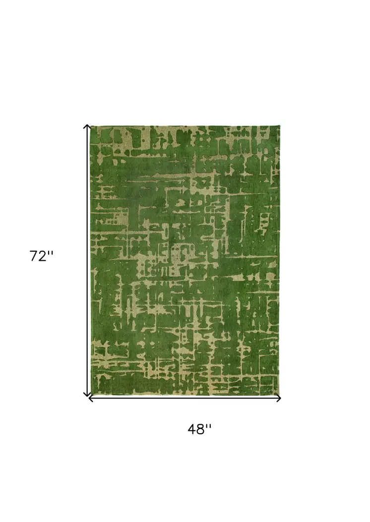 5' X 7' Green Abstract Non Skid Area Rug
