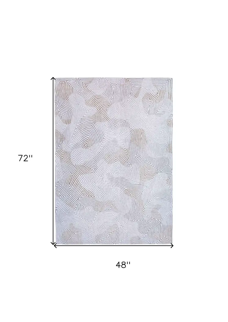 5' X 7' White Abstract Non Skid Area Rug