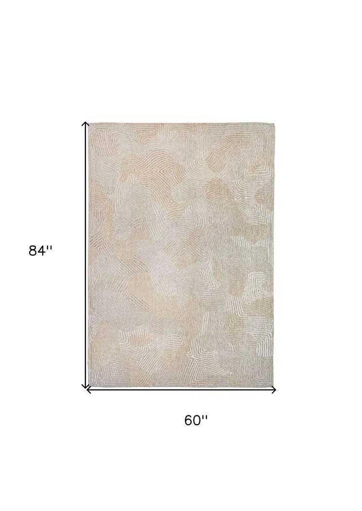 6' X 8' Beige and White Abstract Non Skid Area Rug