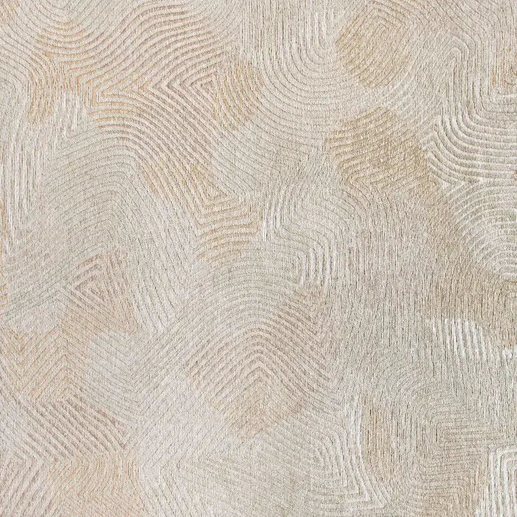 5' Beige and White Round Abstract Non Skid Area Rug