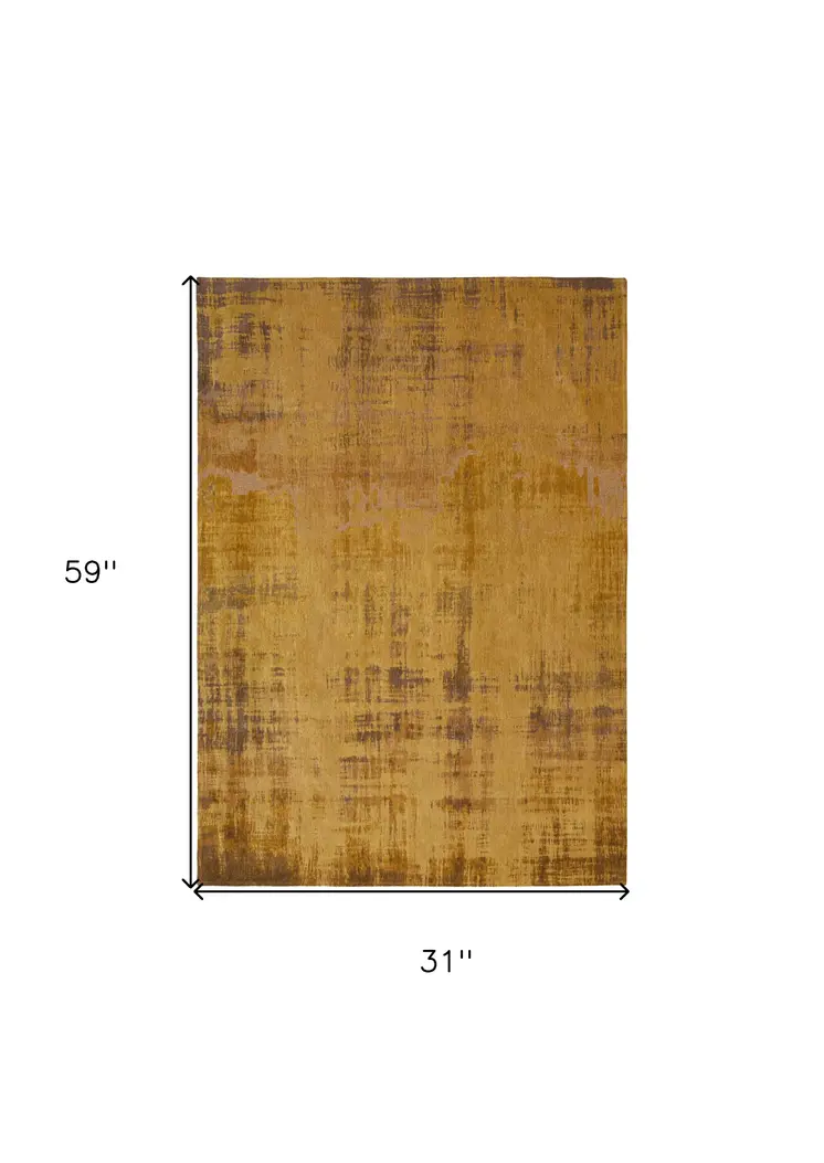 3' X 5' Yellow and Brown Abstract Non Skid Area Rug