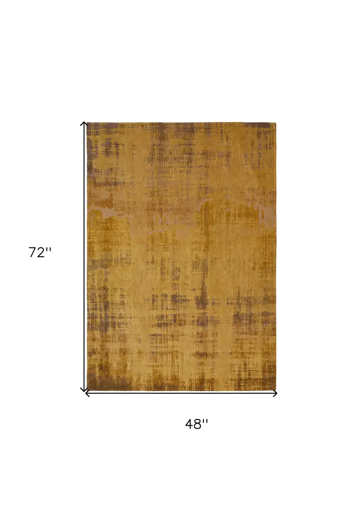 5' X 7' Yellow and Brown Abstract Non Skid Area Rug