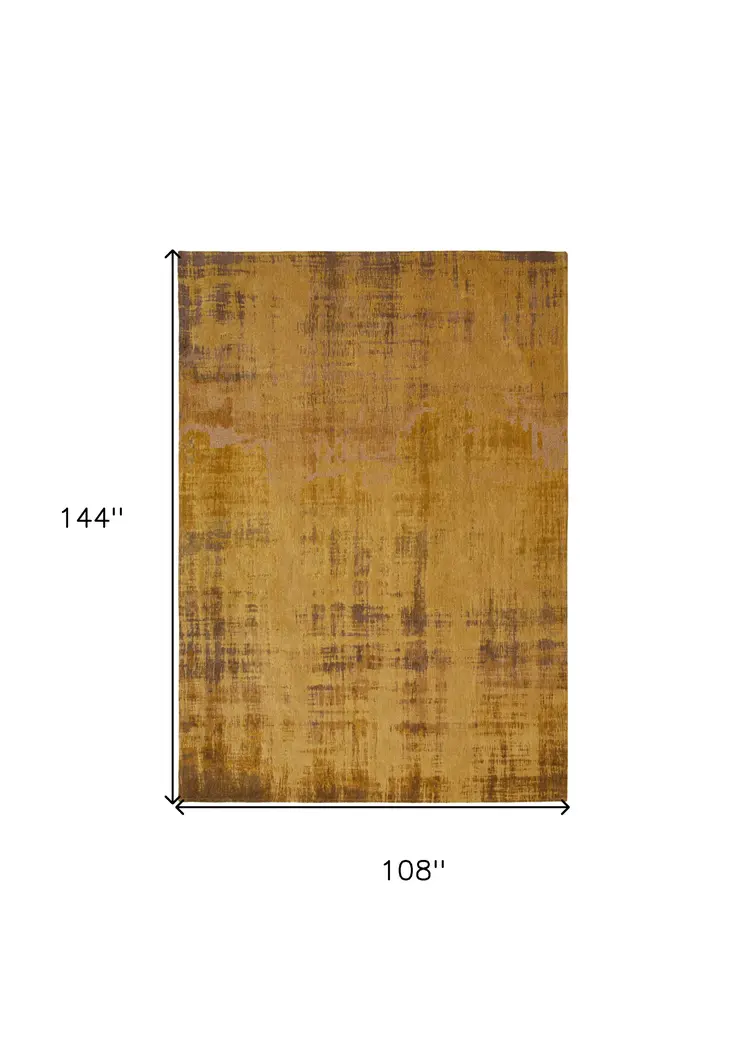 9' X 13' Yellow and Brown Abstract Non Skid Area Rug